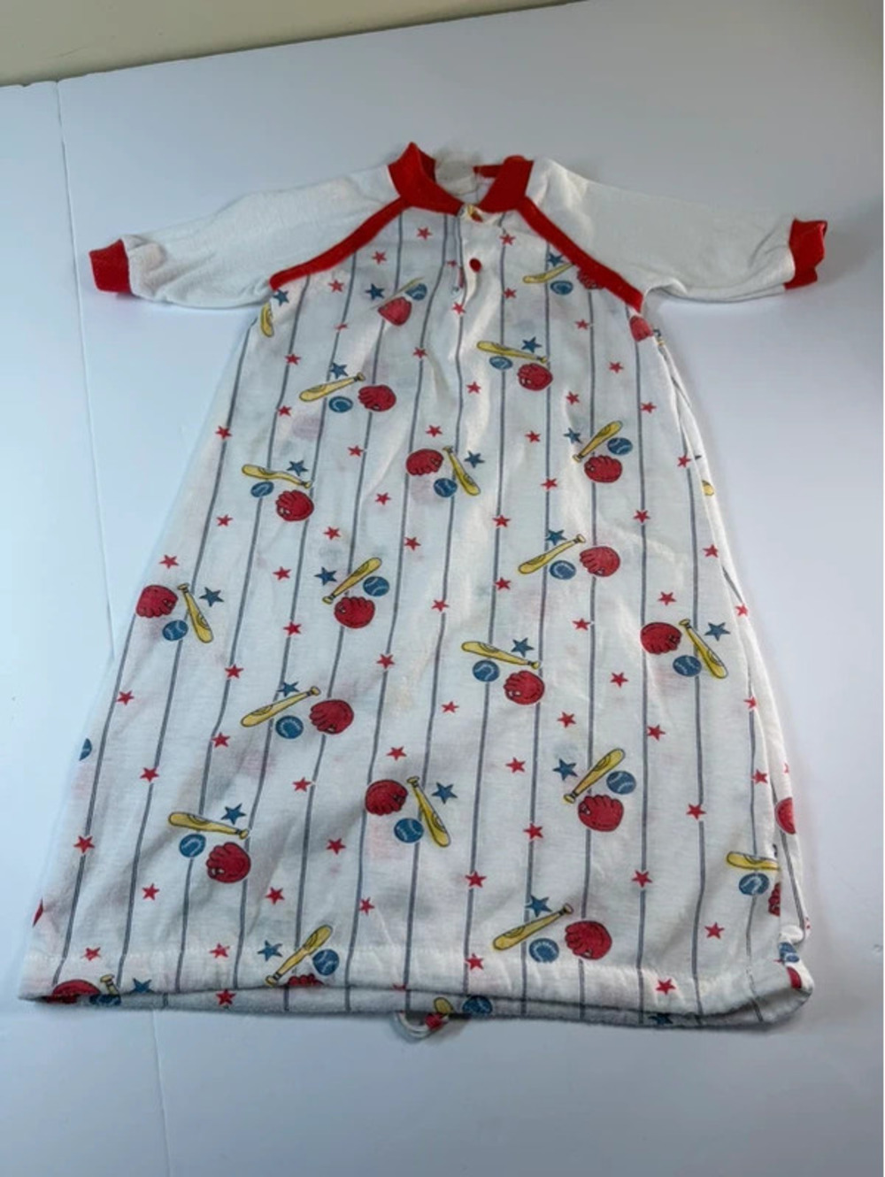 Vintage USA Made Infant Baseball Star Drawstring Sleep Sack Gown 0-7 Lbs